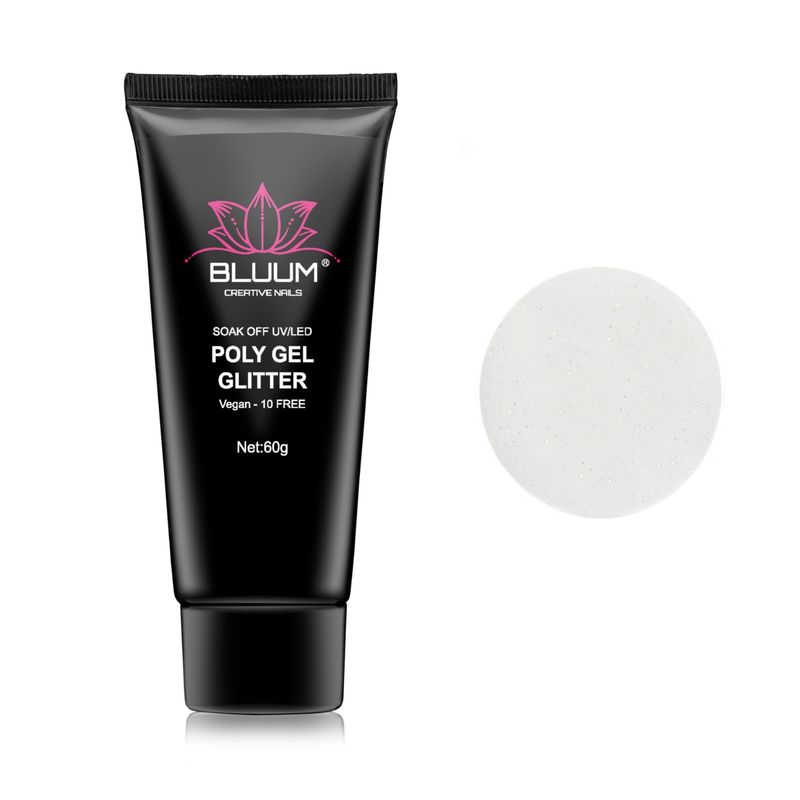 BLUUM - Polygel Glitter Blanco 60gr - Gel Para Uñas