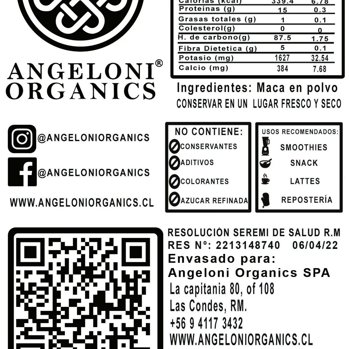 ANGELONI ORGANICS - Maca En Polvo 1Kg Super Alimento