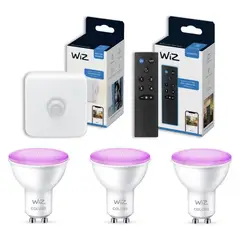 WIZ - Pack 3 MultiColores Wi-Fi GU10 + Sensor Mov + Control WiZmote