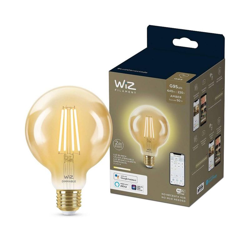 WIZ - Ampolleta inteligente WiZ Filamento G95 Wi-Fi E27 Luz Calida Google 7w