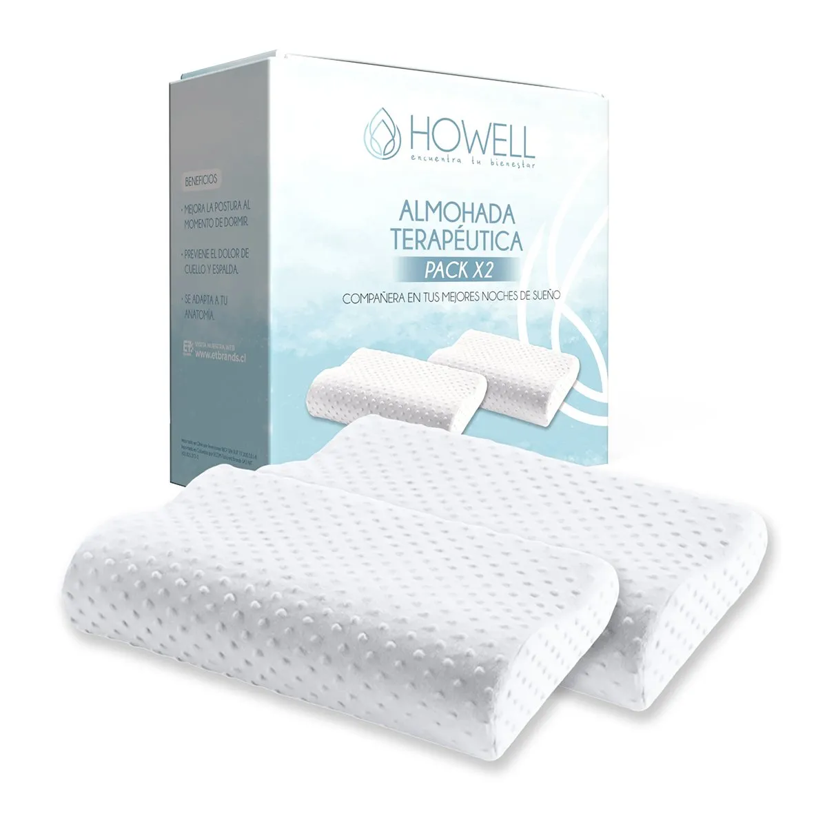 HOWELL - Pack X2 Almohada Memory Cervical Ortopédica Con Memoria