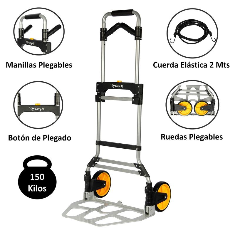 CARRY ALL - Carro de Carga Plegable Tipo Yegua 150 Kilos Manillas Cuerda