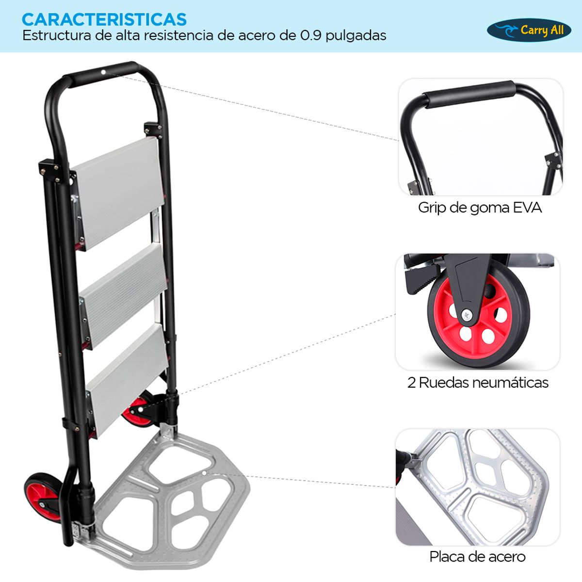 CARRY ALL - 2x1 Escalera 3 Peldaños y Carro de Carga Tipo Yegua Plegable