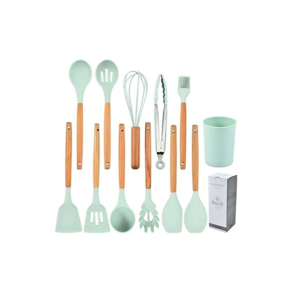 CRUSEC - Set 11 Utensilios De Cocina Antiadherentes De Silicona - Verde