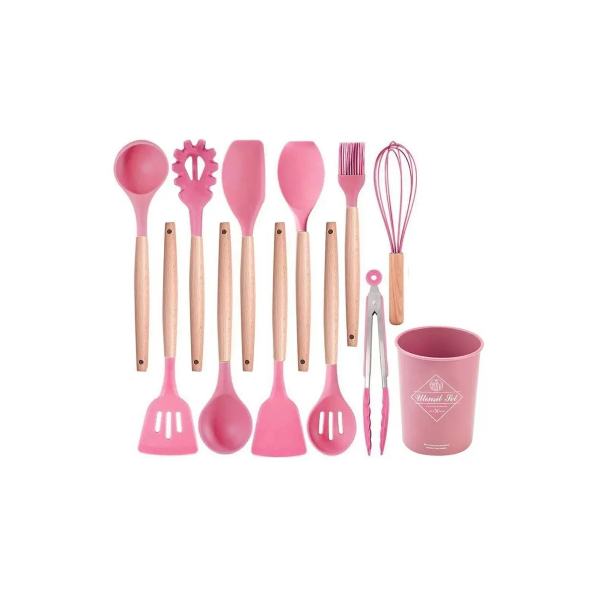 CRUSEC - Set 11 Utensilios De Cocina Antiadherentes De Silicona - Rosa