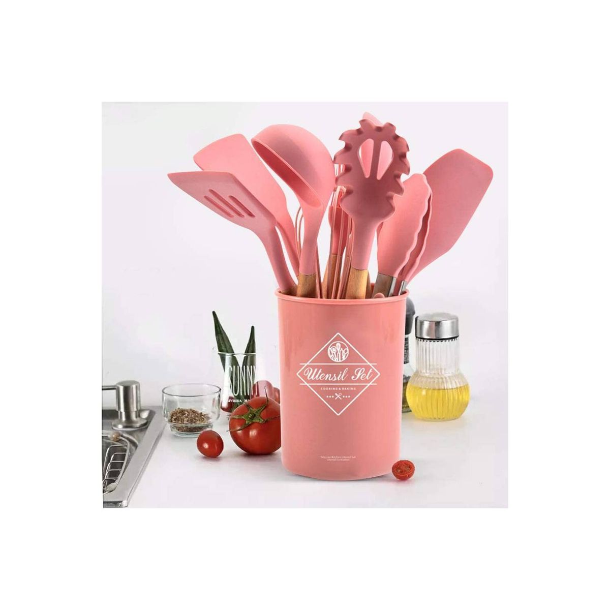 CRUSEC - Set 11 Utensilios De Cocina Antiadherentes De Silicona - Rosa