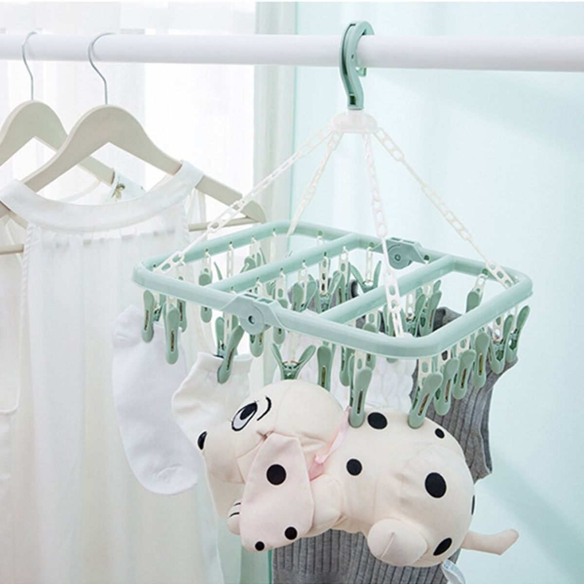 CRUSEC - Colgador De Calcetín Ropa Interior De 32 Clips Verde