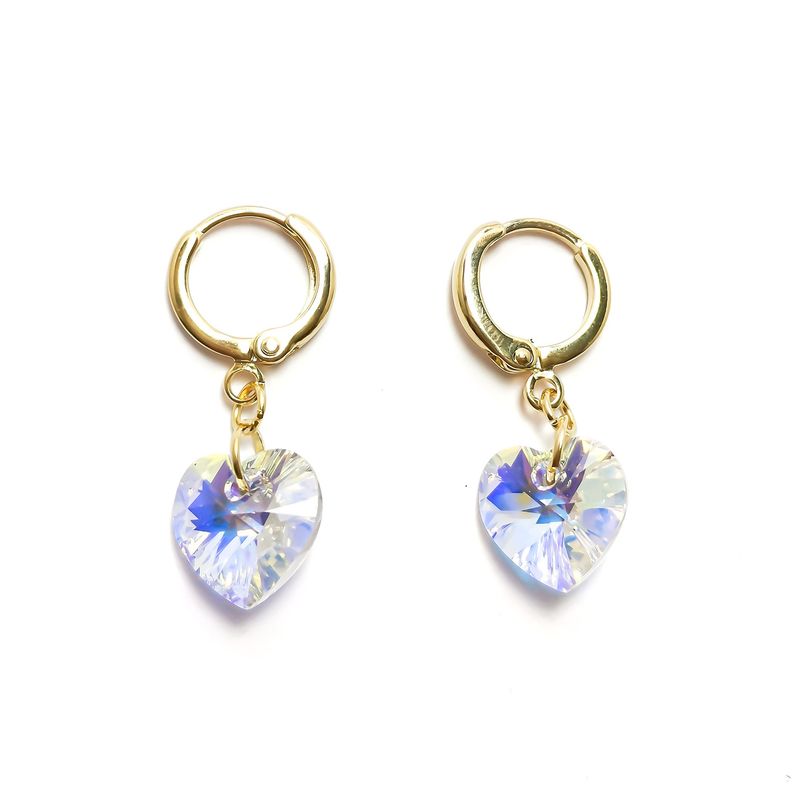 ANDREA COGGIOLA JOYAS - Aros Argolla Corazón Cristal Enchapado Oro 18K