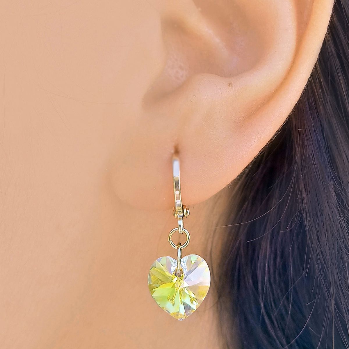 COGGIOLA - Aros Argolla Corazón Cristal Enchapado Oro 18K