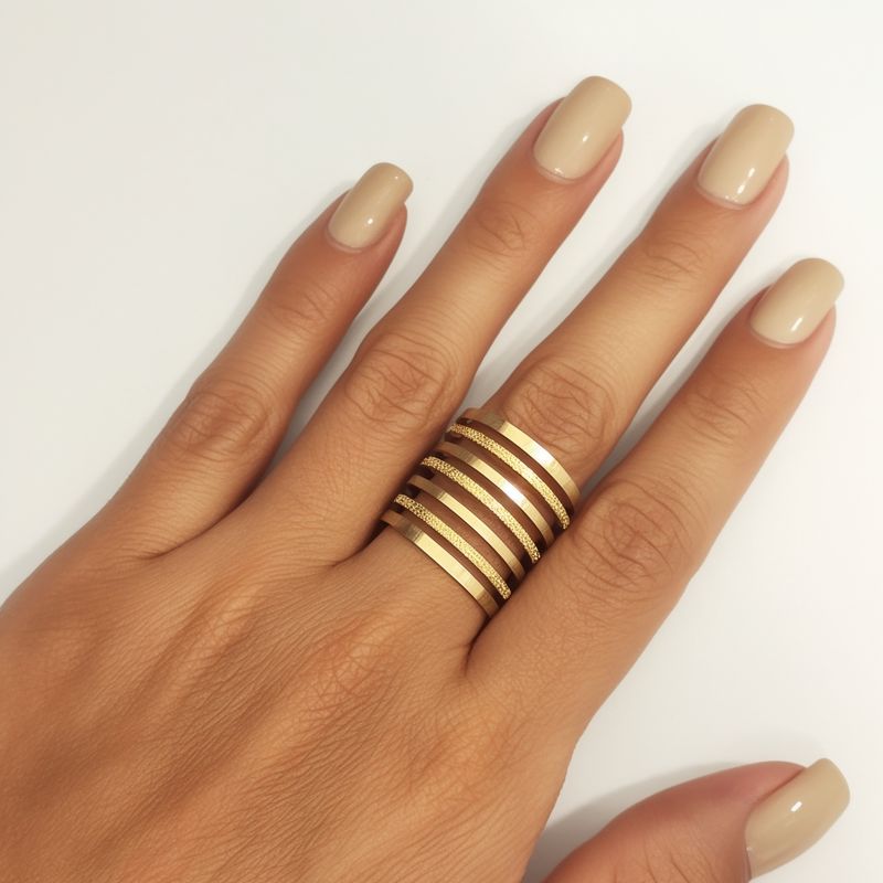 ANDREA COGGIOLA JOYAS - Anillo 7 Líneas Enchapado Oro 18K Ajustable