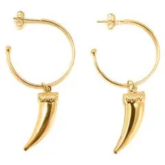 ANDREA COGGIOLA JOYAS - Aros Argolla Cuerno Colgante Enchapado Oro 18K