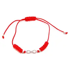 COGGIOLA - Pulsera Infinito Circón Plata Fina 925 Cordón Rojo