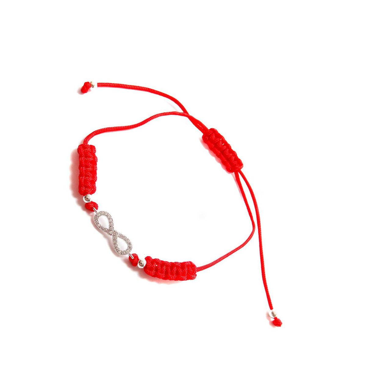COGGIOLA - Pulsera Infinito Circón Plata Fina 925 Cordón Rojo