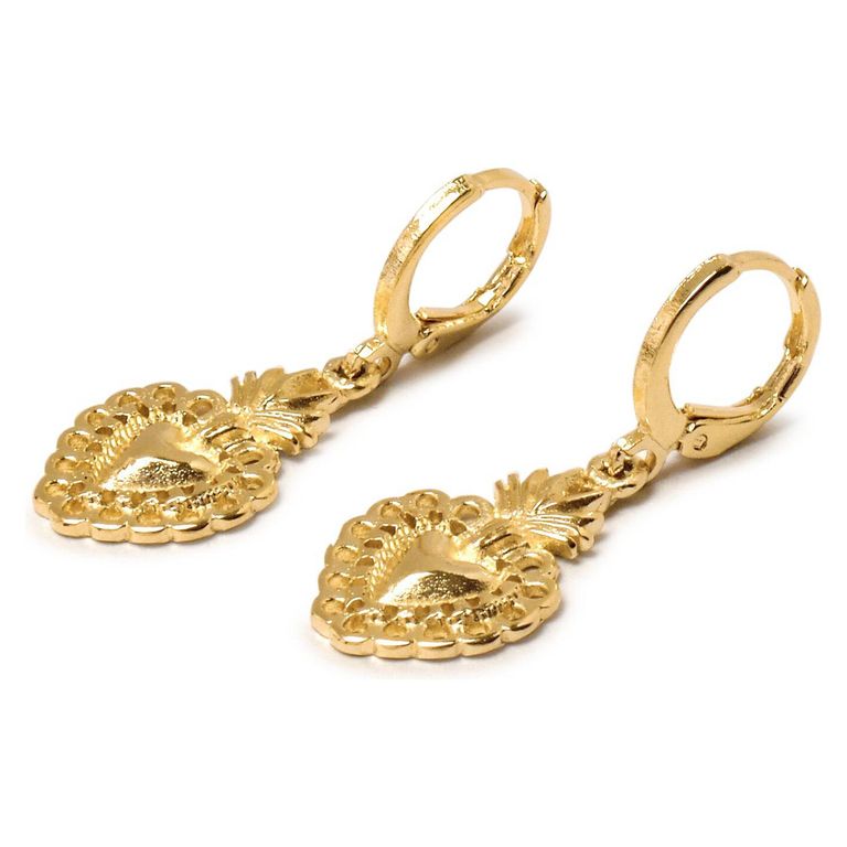 Aros Argolla Corazon Detente Enchapado Oro 18K Dorado TALLA UNICA