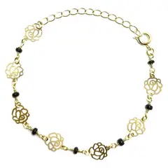 ANDREA COGGIOLA JOYAS - Pulsera Rosas Mostacillas Negras Enchapado Oro 18K