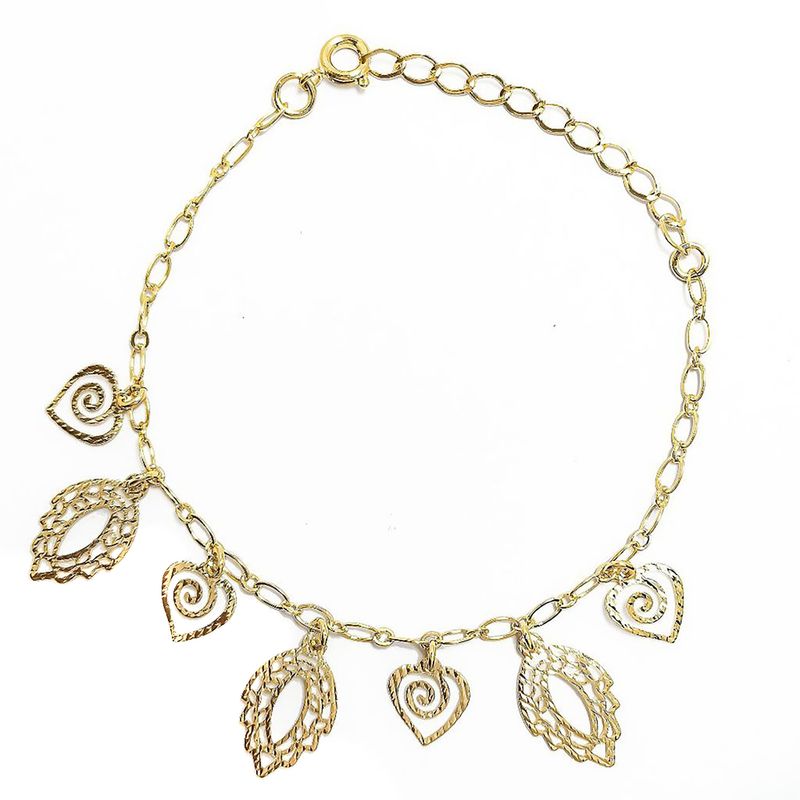 ANDREA COGGIOLA JOYAS - Pulsera Chiches Hoja Corazón Enchapado Oro 18K
