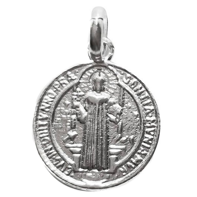 Colgante Medalla San Benito 14mm Plata Fina 925 Plateado TALLA UNICA