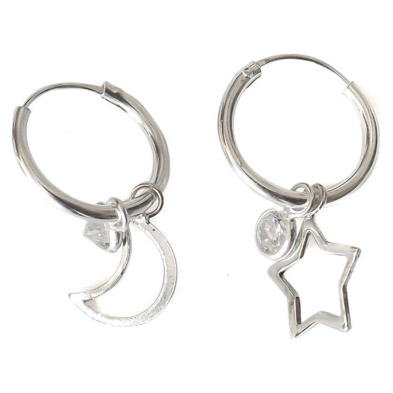 ANDREA COGGIOLA JOYAS - Aros Argolla Luna Estrella Circón Plata Fina 925