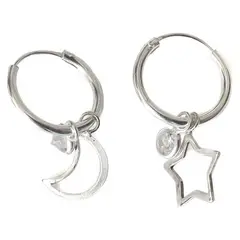 ANDREA COGGIOLA JOYAS - Aros Argolla Luna Estrella Circón Plata Fina 925