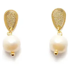 ANDREA COGGIOLA JOYAS - Aros Perla De Río Colgante Enchapado Oro 18K