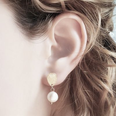 Imagen 2 del producto Aros Perla De Río Colgante Enchapado Oro 18K