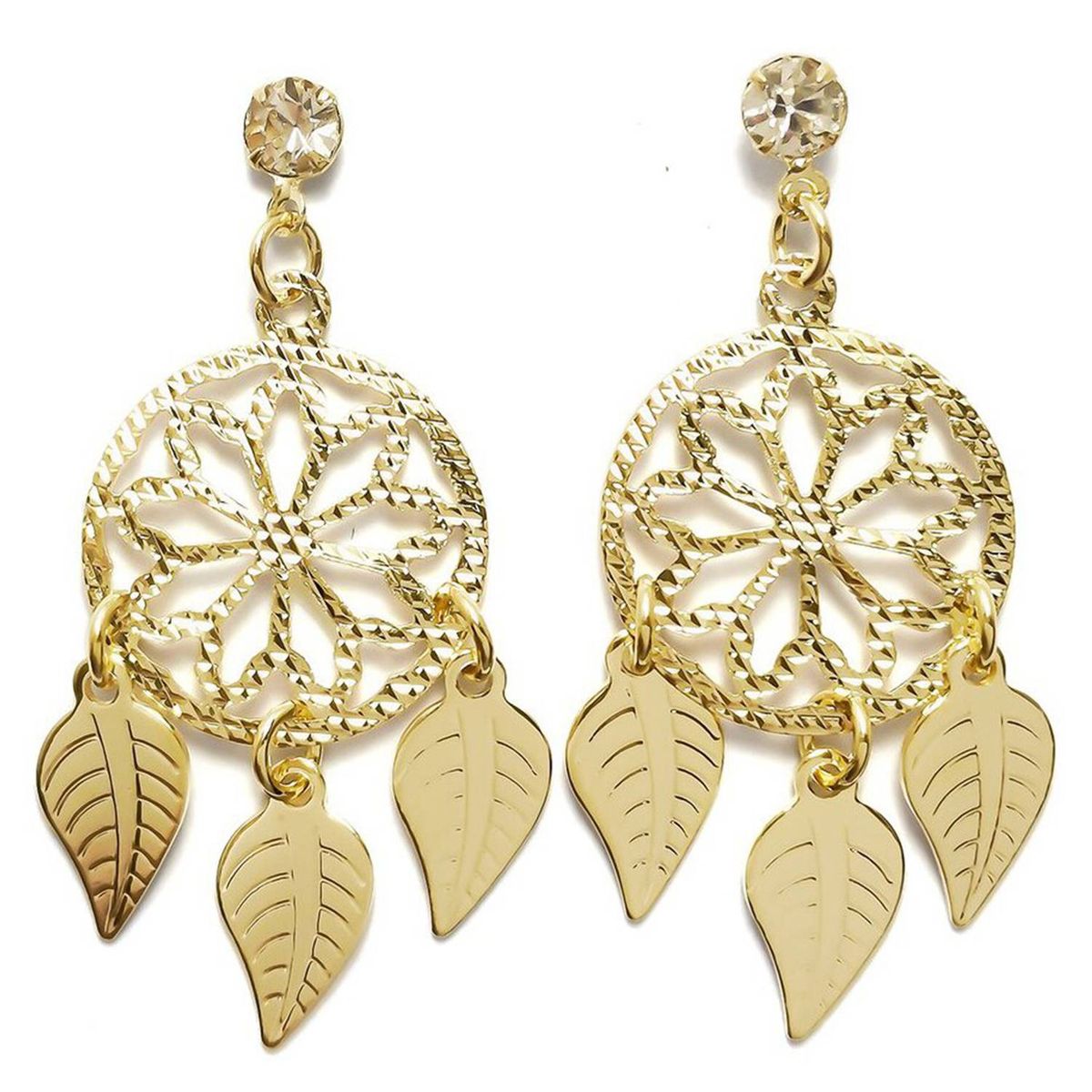 COGGIOLA - Aros Atrapasueños Pequeño Hojas Circón Enchapado Oro 18K