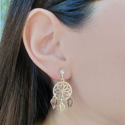 Imagen 2 del producto Aros Atrapasueños Pequeño Hojas Circón Enchapado Oro 18K