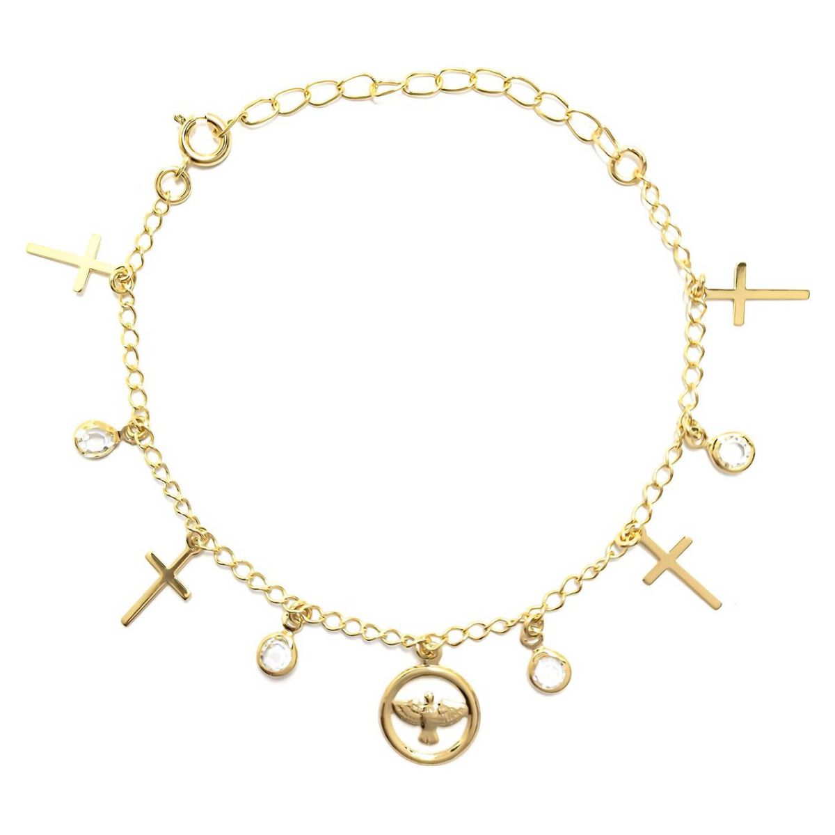 ANDREA COGGIOLA JOYAS - Pulsera Cruz Circón Espíritu Santo Enchapado Oro 18K
