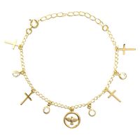 Pulsera Cruz Circón Espíritu Santo Enchapado Oro 18K