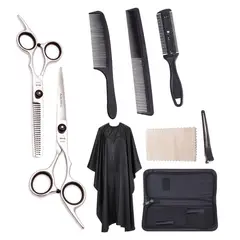 GENERICO - Set Tijeras Peluquero 6 Con Estuche Capa y Peine