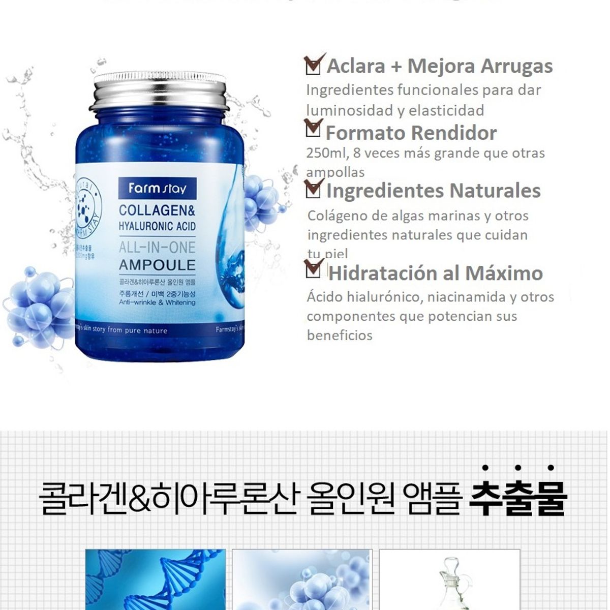 FARMSTAY - Serum Colágeno Y Ácido Hialurónico Farmstay 250Ml,