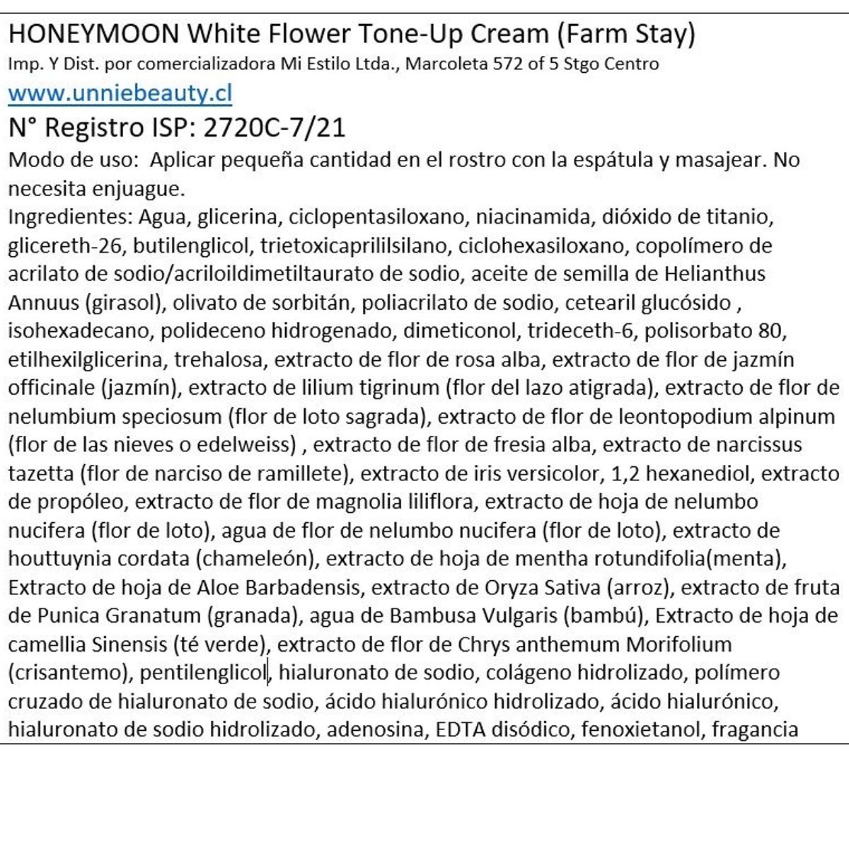 FARMSTAY - Crema aclarante rostro y cuerpo con niacinamida y extracto de flores,