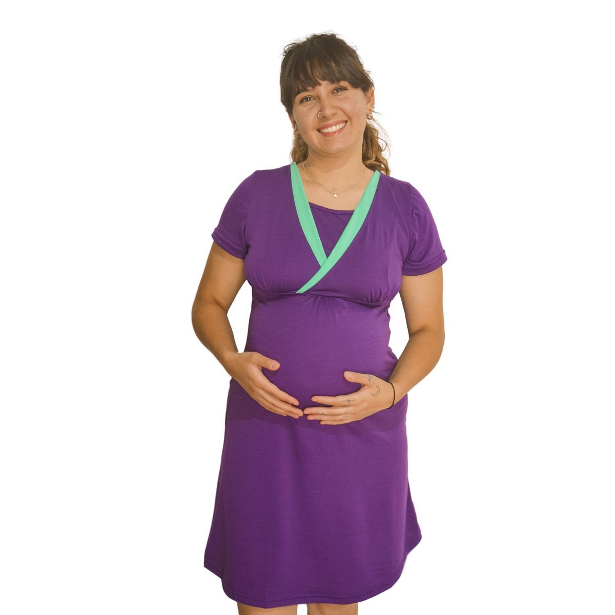 MITIMA - Camisa de Dormir Embarazo y Lactancia Morada