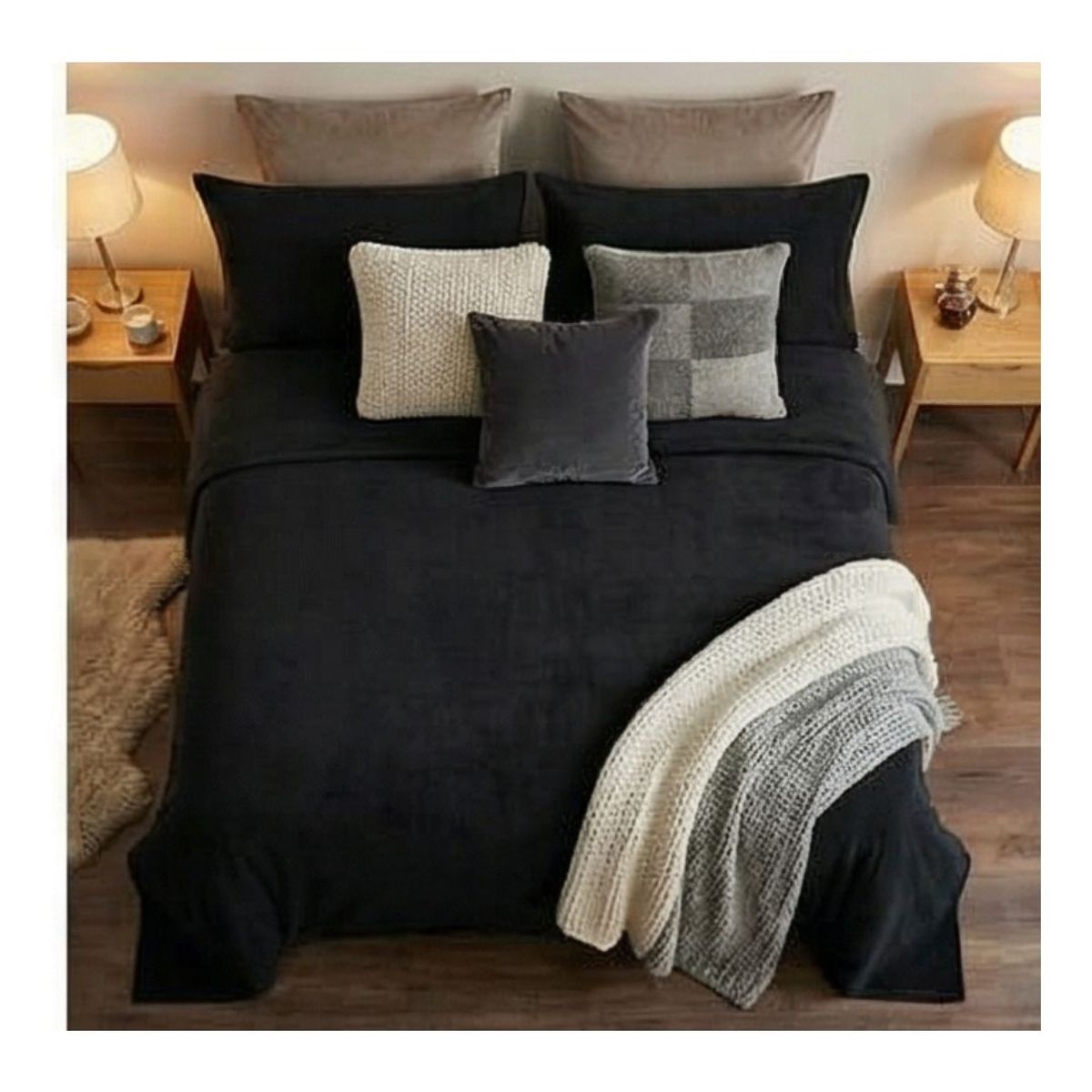 GENERICO - Juego de Sábanas Polar Unicolor 2 Plazas - Negro