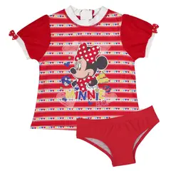 DISNEY - Traje de Baño Bebe Niña Set UV 50 Minnie Rojo Amaranto - Rojo