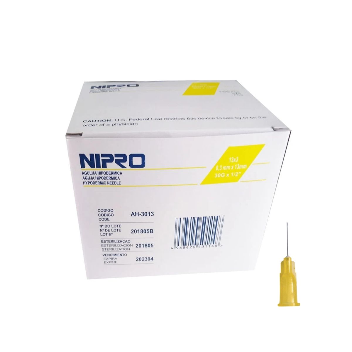 NIPRO - Aguja Hipodermica Nipro 30g X 1/2 Caja 100 Unidades