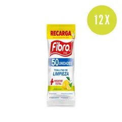 FIBRO - 12 UNIDADES TOALLITAS WIPES REPUESTO LIMON 50 UN