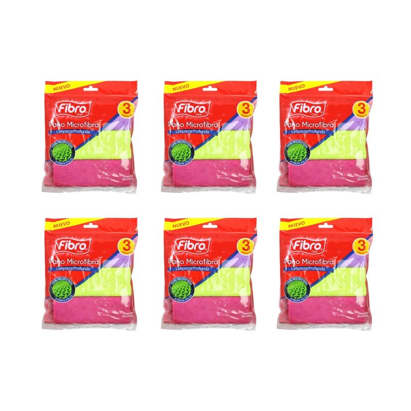FIBRO - 6 PAQUETES DE PACK 3 PAÑOS MICROFIBRA 34X36 CM