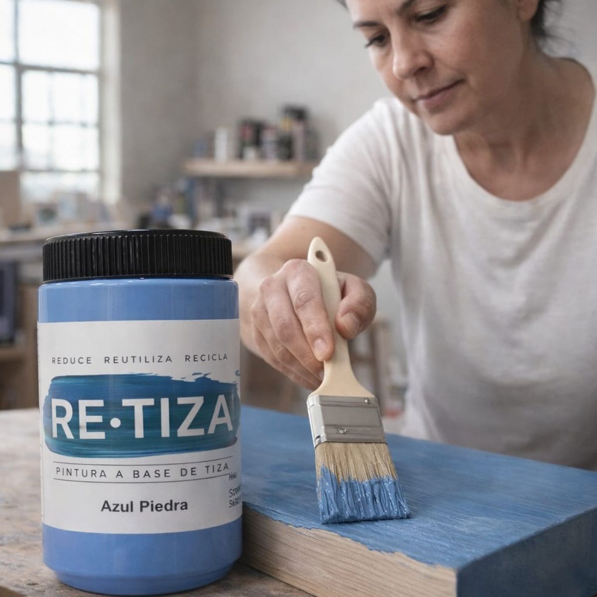 RETIZA - AZUL STONE-PIEDRA  1 Kilo. Pintura Tizada/Vintage base agua mate decorativa