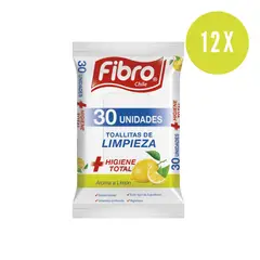 FIBRO - 12 UNIDADES TOALLITAS WIPES POUCH LIMON 30 UN.