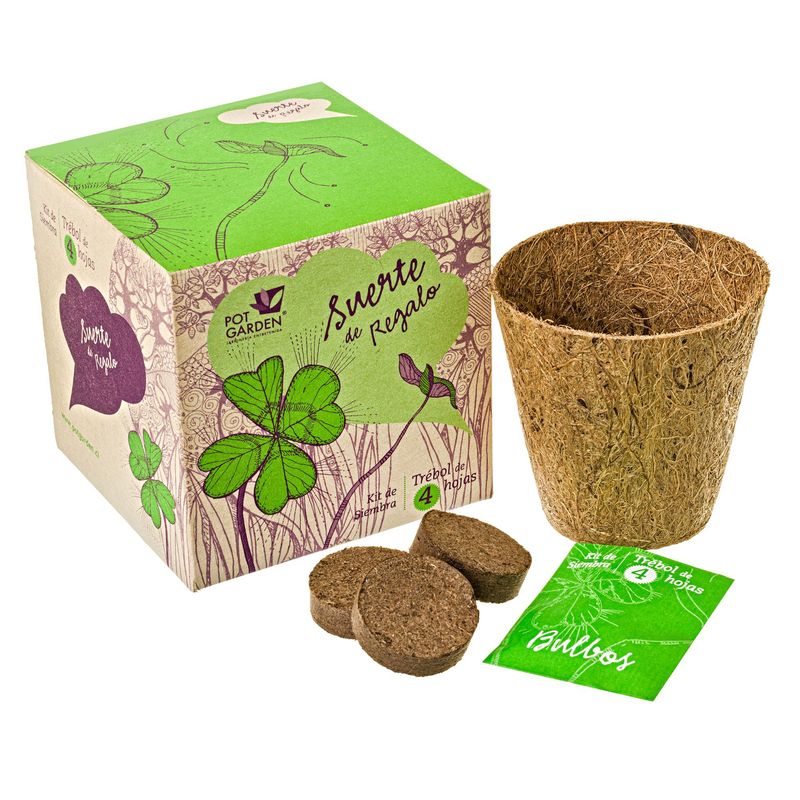 POT GARDEN - KIT SUERTE DE REGALO TRÉBOL DE 4 HOJAS