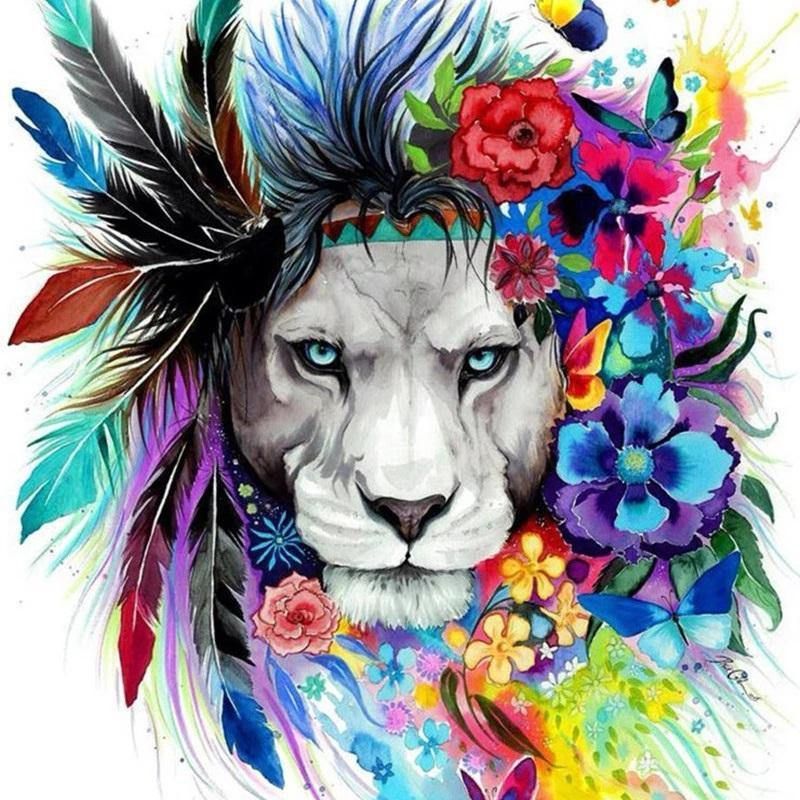 GOAL PRO - Diamond Painting Leon con Flores 40x30
