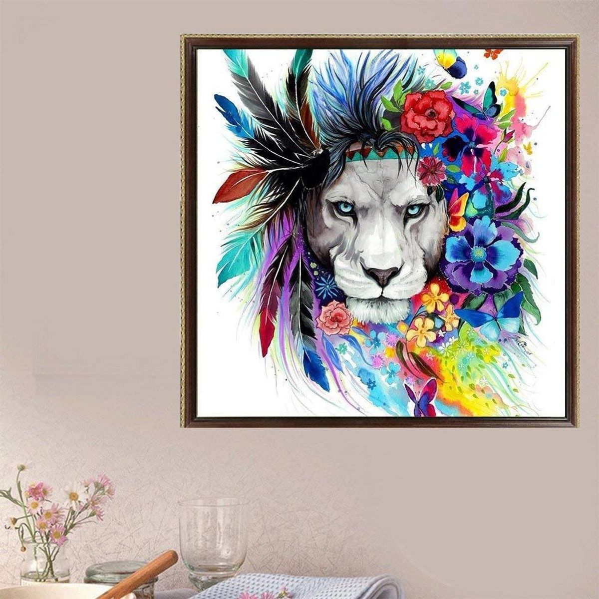 GOAL PRO - Diamond Painting Leon con Flores 40x30