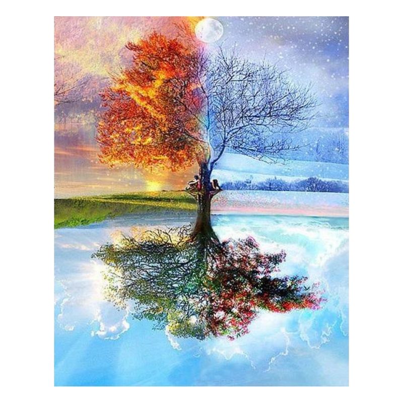 FUN AT HOME LO DIVERTIDO DE ESTAR EN CASA - Pintura Por Número Arbol 4 Estaciones 50x40