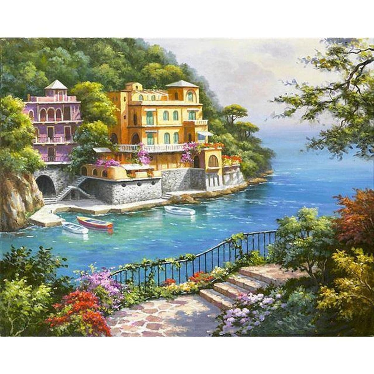 FUN AT HOME LO DIVERTIDO DE ESTAR EN CASA - Pintura Por Número Terraza con Vista al Mar 50x40