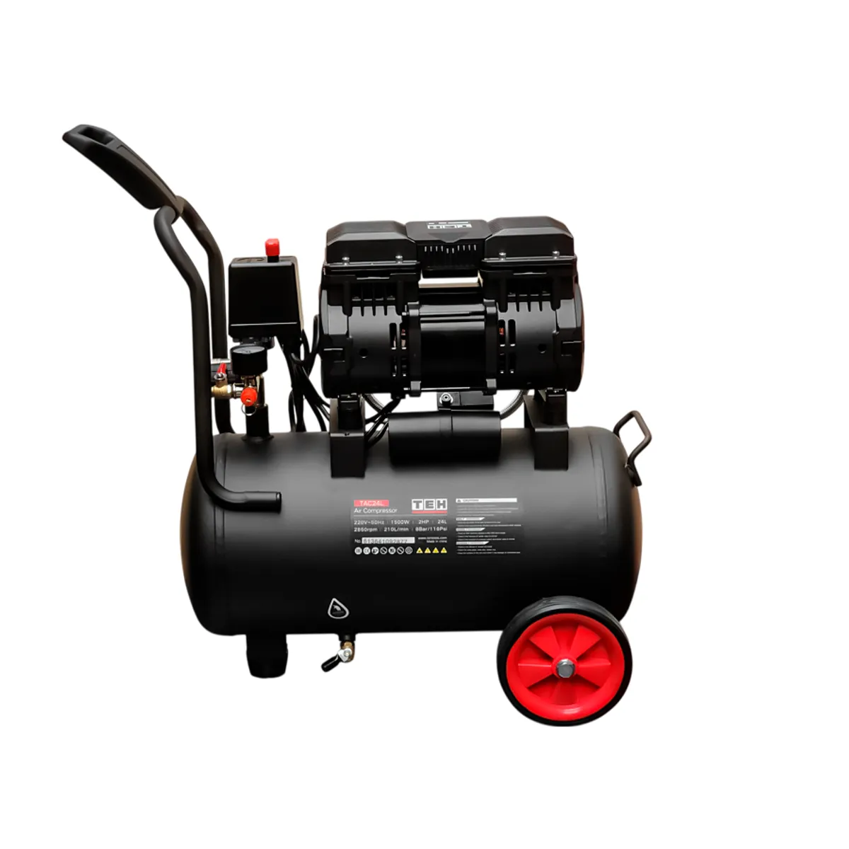 TEH - Compresor de Aire 24 litros 2 HP Libre de Aceite TEHTOOLS