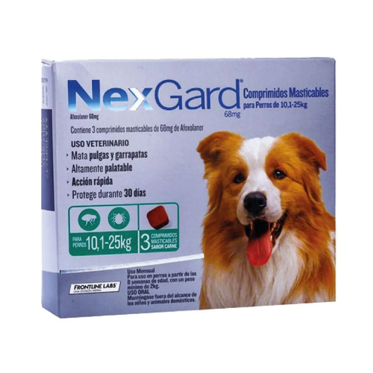 NEXGARD - Antiparasitario Nexgard 10 a 25 Kg Para Perro, 3 Comp.