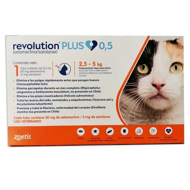 REVOLUTION - Antiparasitario Revolution Plus Pipeta Gato 2.5 a 5 Kg