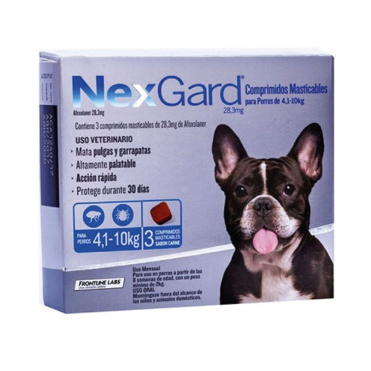NEXGARD - Antiparasitario Nexgard 4 a 10 Kg Para Perro, 3 Comp.