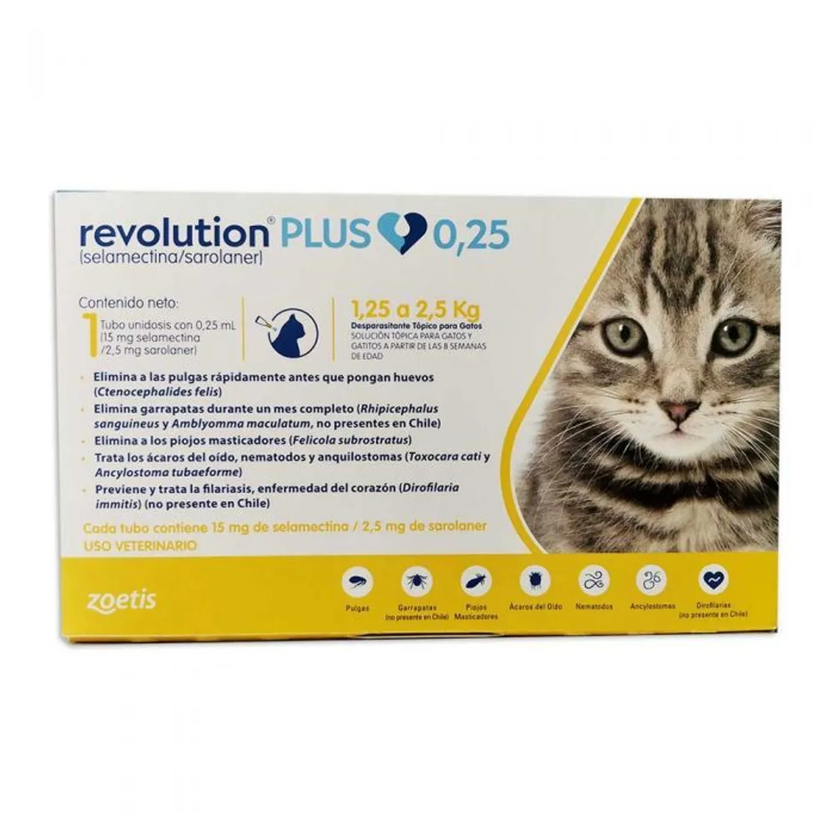 REVOLUTION - Antiparasitario Revolution Plus Pipeta Gato 1.25 a 2.5 Kg